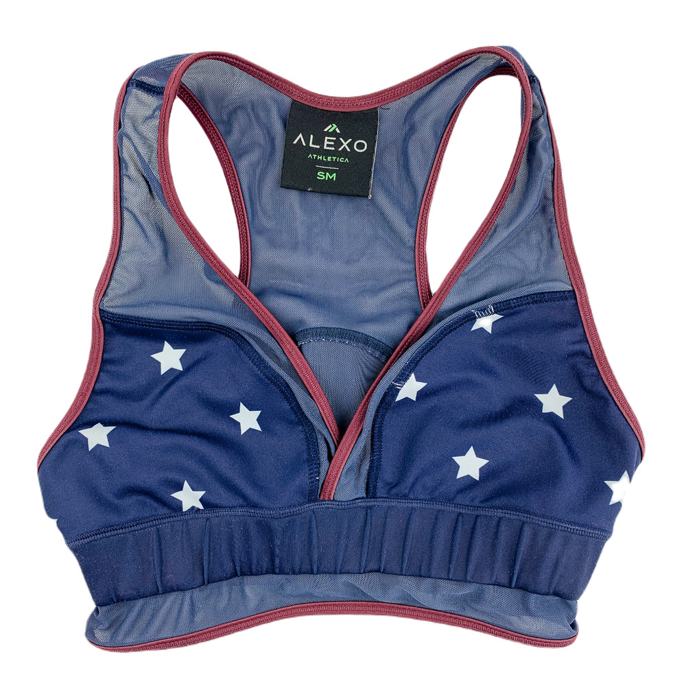 Bra Top for Women Size Small Alexo Athletica Freedom Star in Blue and White